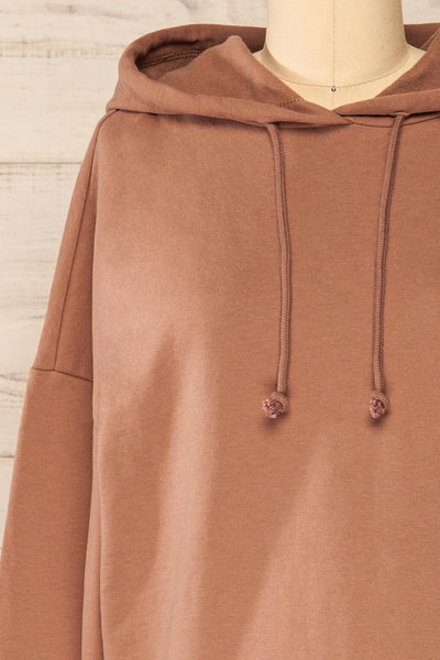 Munich Brown Long Sleeve Hooded Sweatshirt | La petite garçonne  front close-up