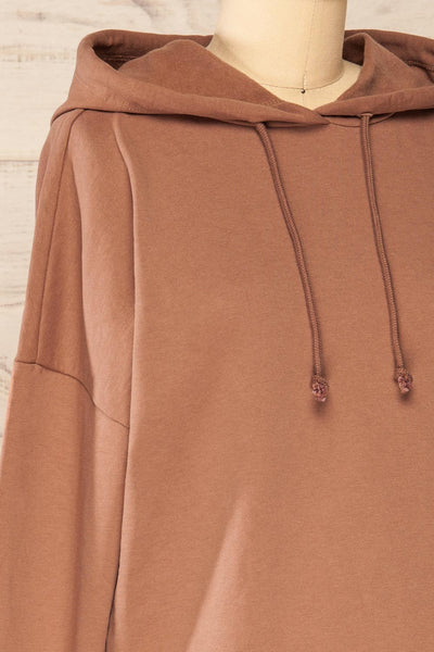 Munich Brown Long Sleeve Hooded Sweatshirt | La petite garçonne  side close-up