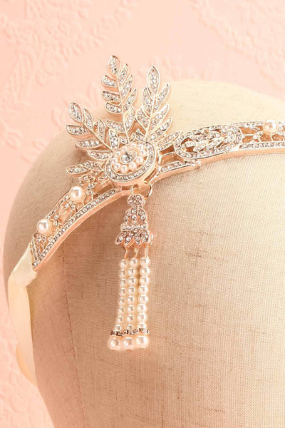 Muriel Gold Rhinestones & Pearls Gatsby Headband | Boutique 1861 close-up