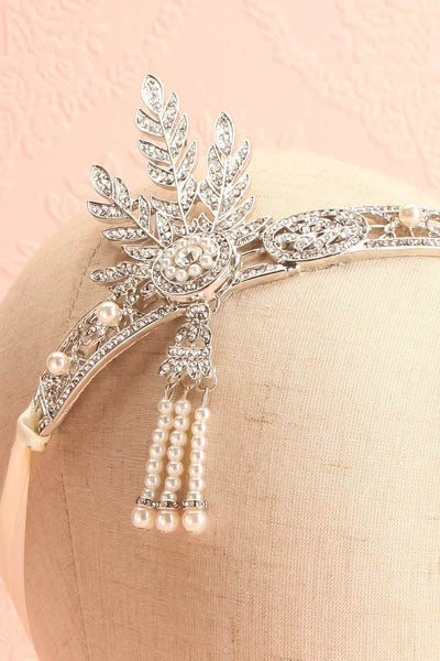 Muriel Silver Rhinestones & Pearls Headband | Boutique 1861 close-up