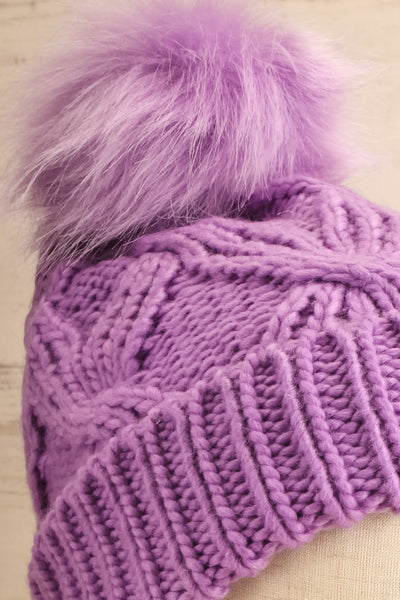 Muscaa Lavender Knit Tuque w/ Pompom | La petite garçonne front close-up