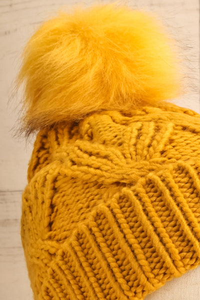 Muscaa Mustard Knit Tuque w/ Pompom | La petite garçonne front close-up