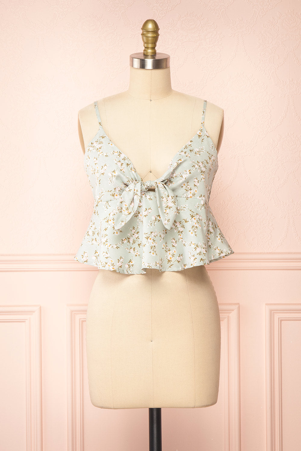 Mutsu Mint Floral Knotted Cropped Cami | Boutique 1861 front view