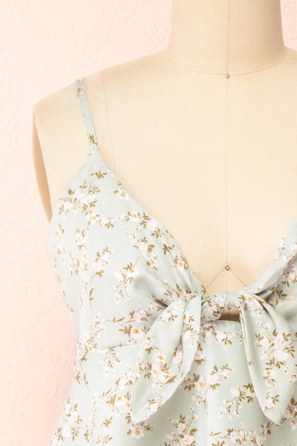 Mutsu Mint Floral Knotted Cropped Cami | Boutique 1861  front close-up