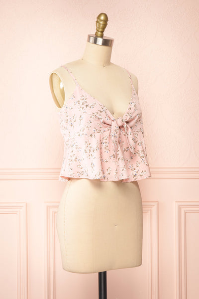 Mutsu Pink Floral Knotted Cropped Cami | Boutique 1861  side view