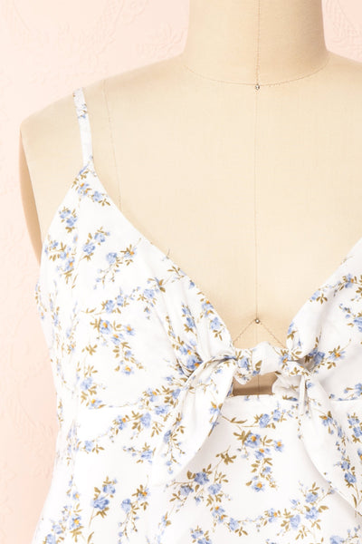 Mutsu White Floral Knotted Cropped Cami | Boutique 1861 front close-up