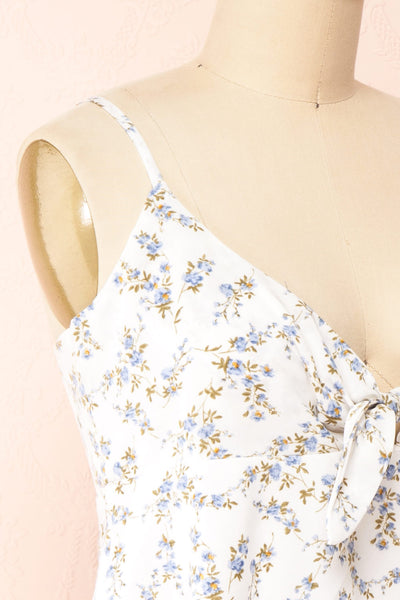 Mutsu White Floral Knotted Cropped Cami | Boutique 1861 side close-up
