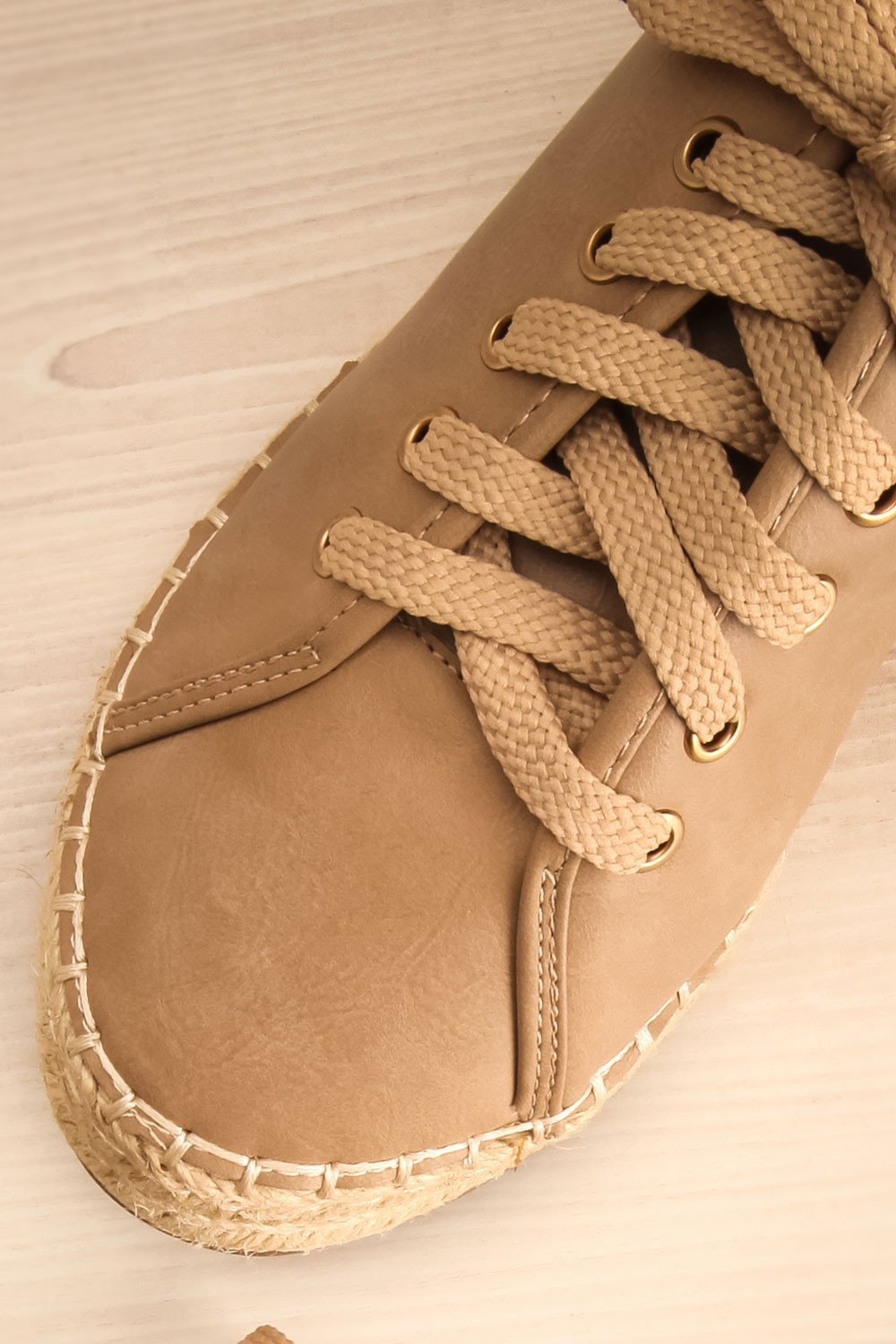 Muzzari Taupe Beige Laced Jute Sole Flat Shoes | La Petite Garçonne
