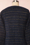 Mwuma Navy Blue & Gold Tweed Double Breasted Jacket back close up | Boutique 1861