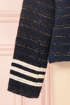 Mwuma Navy Blue & Gold Tweed Double Breasted Jacket sleeveclose up | Boutique 1861