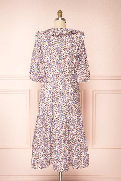 Myane Floral Puffy Sleeve Midi Dress | La petite garçonne back view