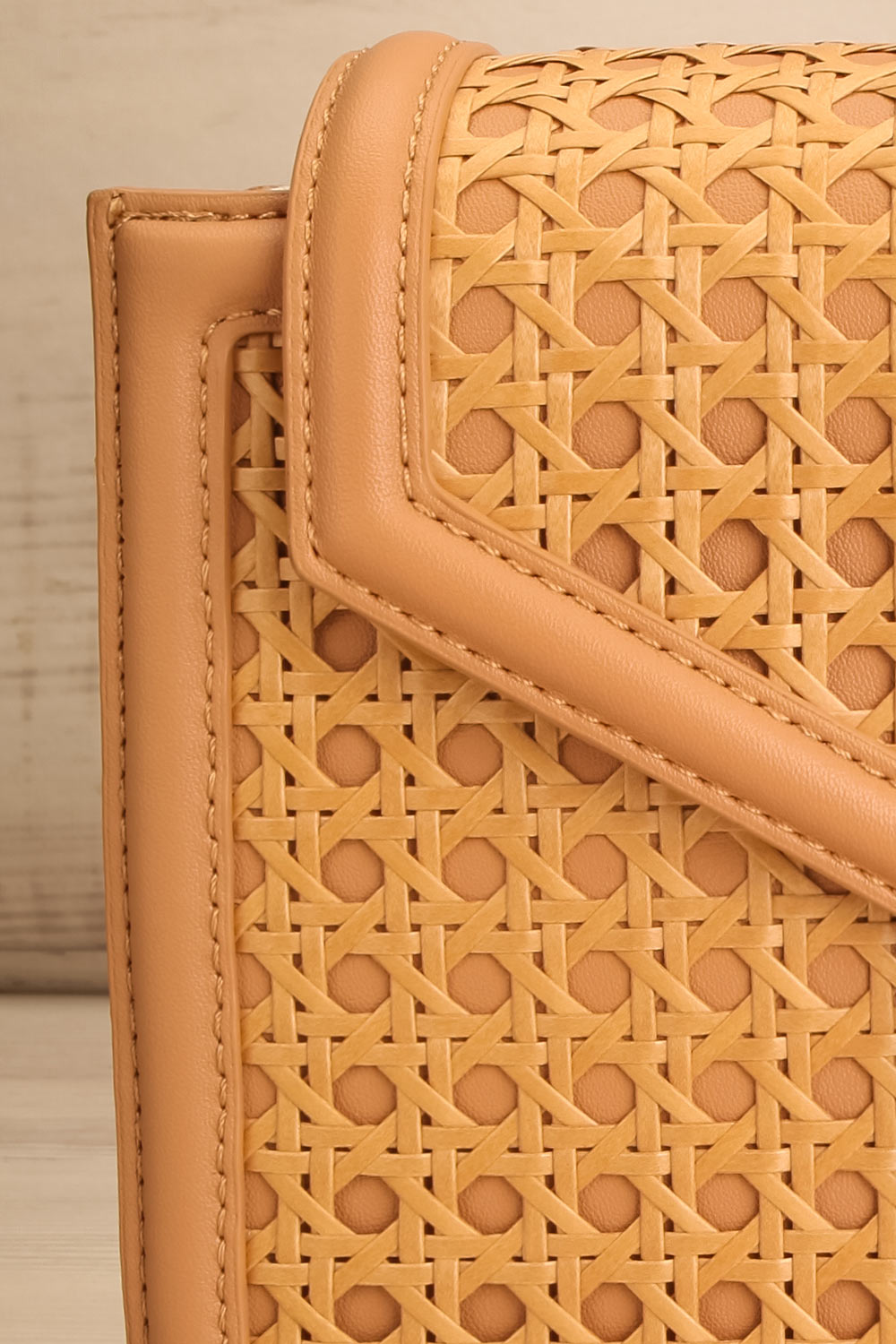 Mykhonos Beige Cane Crossbody Bag front close-up