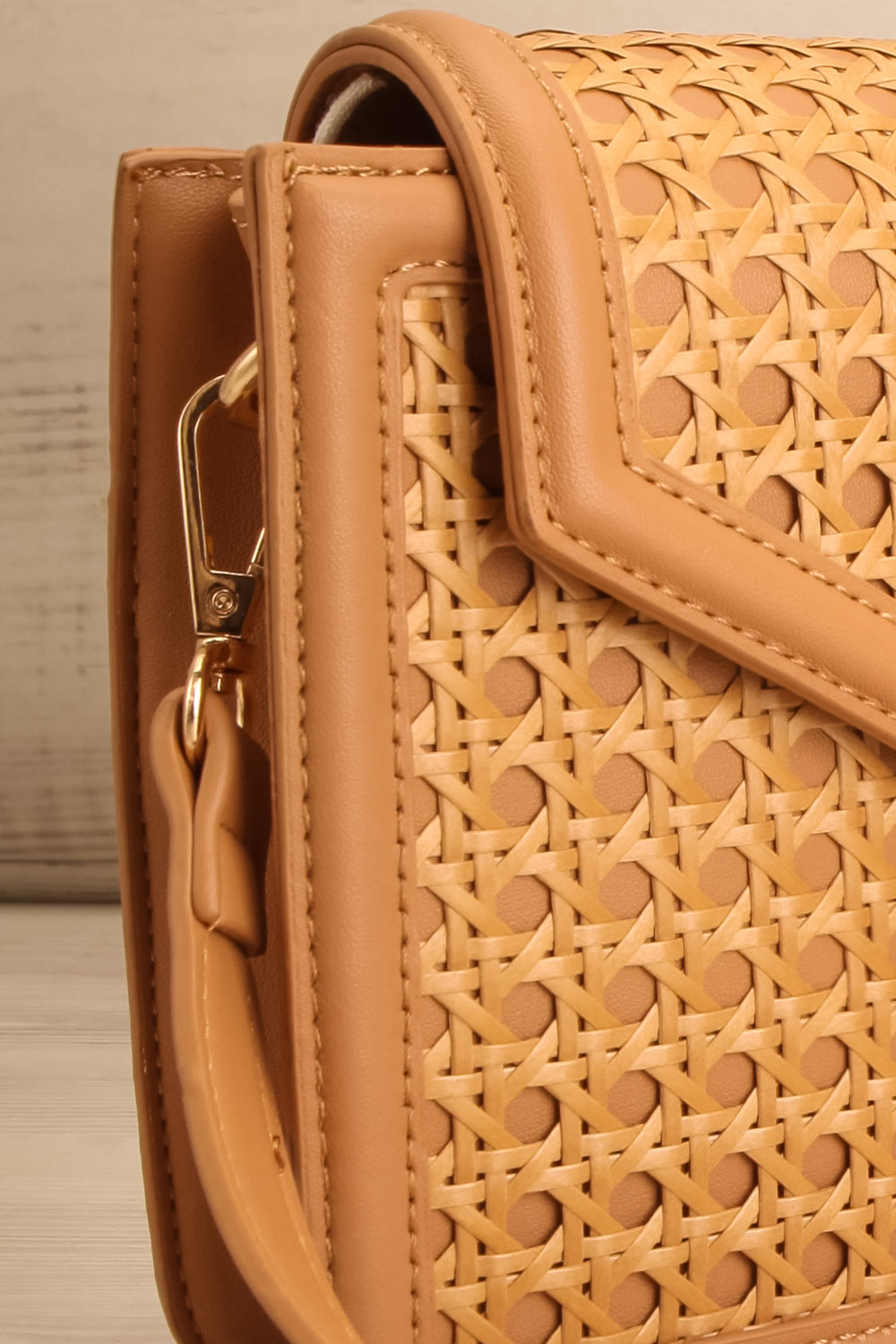 Mykhonos Beige Cane Crossbody Bag side close-up