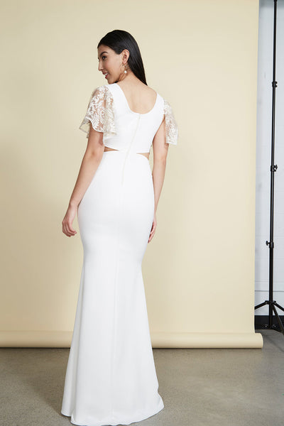 Myranie White Cut-Out Mermaid Bridal Dress | Boudoir 1861 back on model
