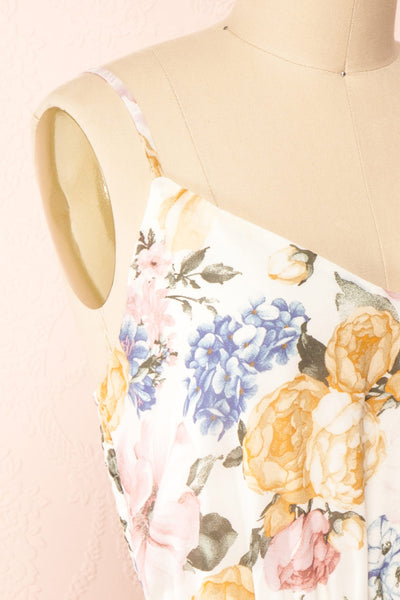 Myriam Short Floral Dress w/ Ruffles | Boutique 1861 side close-up