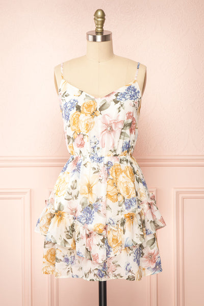 Myriam Short Floral Dress w/ Ruffles | Boutique 1861 front view