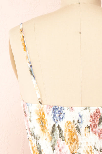 Myriam Short Floral Dress w/ Ruffles | Boutique 1861 back close-up