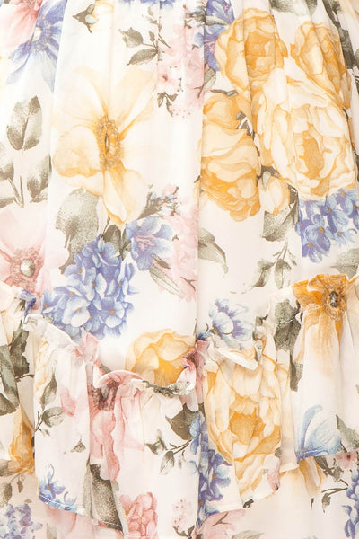Myriam Short Floral Dress w/ Ruffles | Boutique 1861 texture