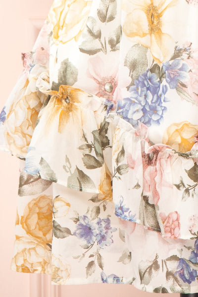 Myriam Short Floral Dress w/ Ruffles | Boutique 1861 bottom close-up
