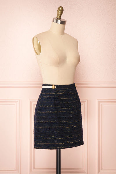 Myrtoessa Navy Blue & Gold Tweed Mini Skirt | Boutique 1861 side view