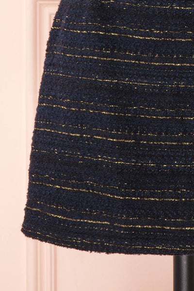 Myrtoessa Navy Blue & Gold Tweed Mini Skirt | Boutique 1861 bottom close-up