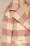 Myslowice White & Pink Long Plaid Coat | La petite garçonne side close-up