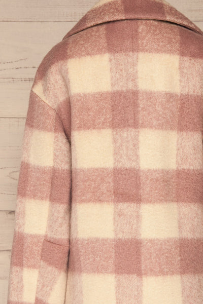 Myslowice White & Pink Long Plaid Coat | La petite garçonne back view