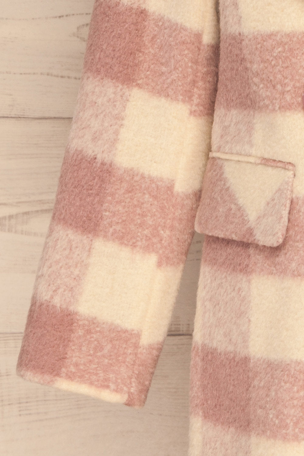 Myslowice White & Pink Long Plaid Coat | La petite garçonne sleeve