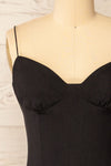 Mystik Fitted Short Black Dress | La petite garçonne front close-up