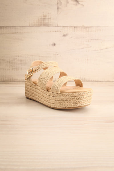 Nacule Beige Braided Cord Platform Sandals | La petite garçonne front view