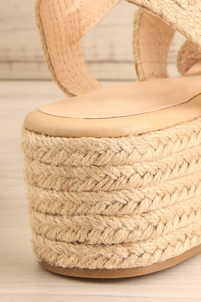 Nacule Beige Braided Cord Platform Sandals | La petite garçonne back close-up