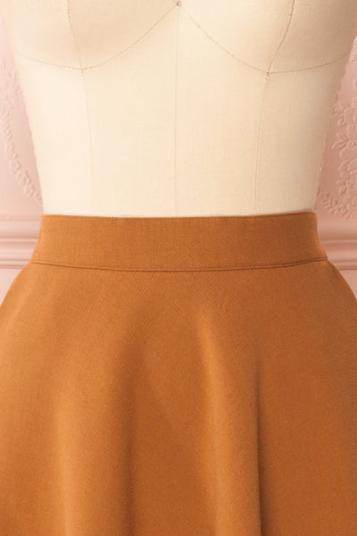 Nadjela Cognac Brown A-Line Midi Skirt | Boutique 1861 front close-up