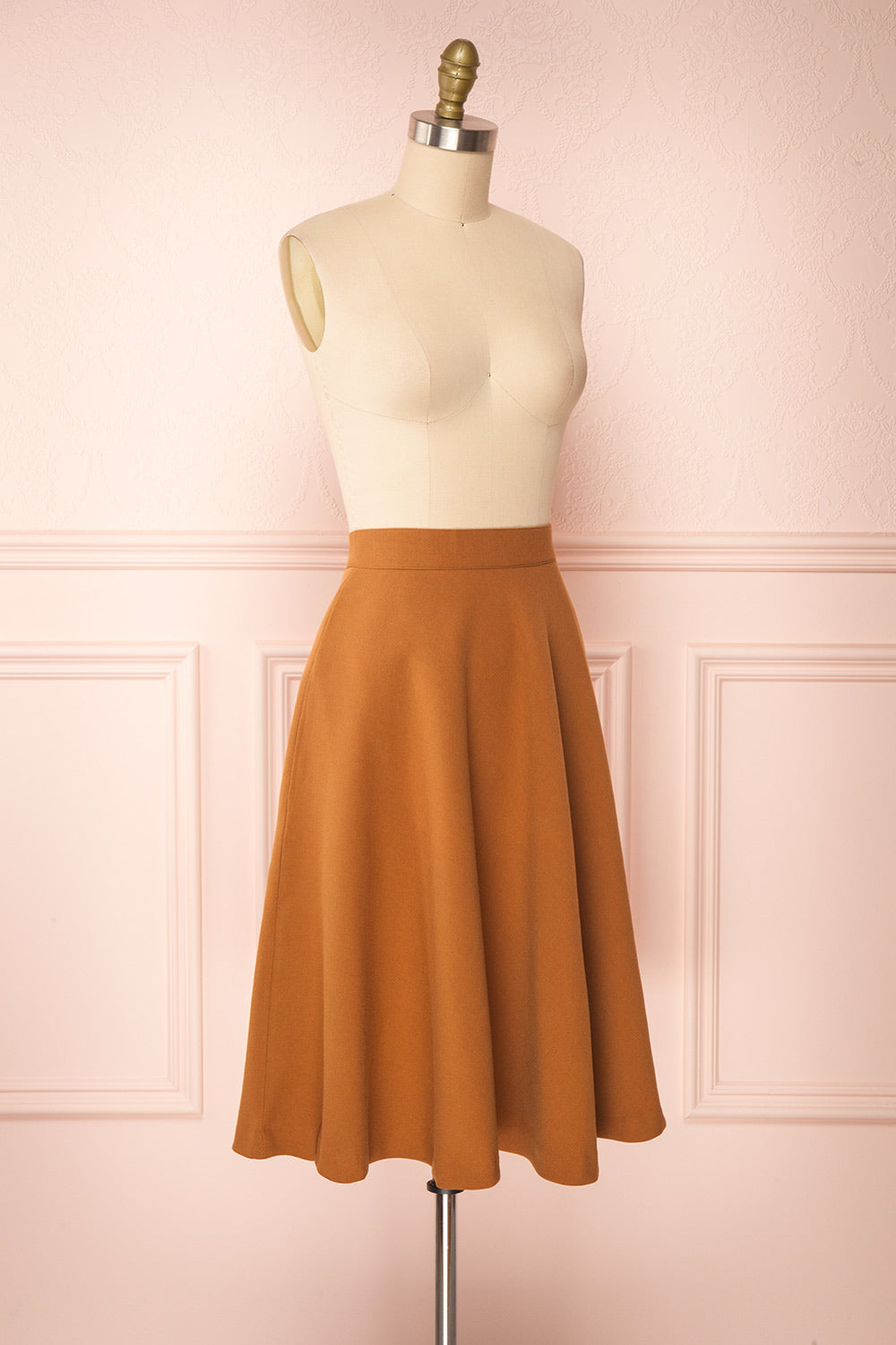 Nadjela Cognac Brown A-Line Midi Skirt | Boutique 1861 side view 