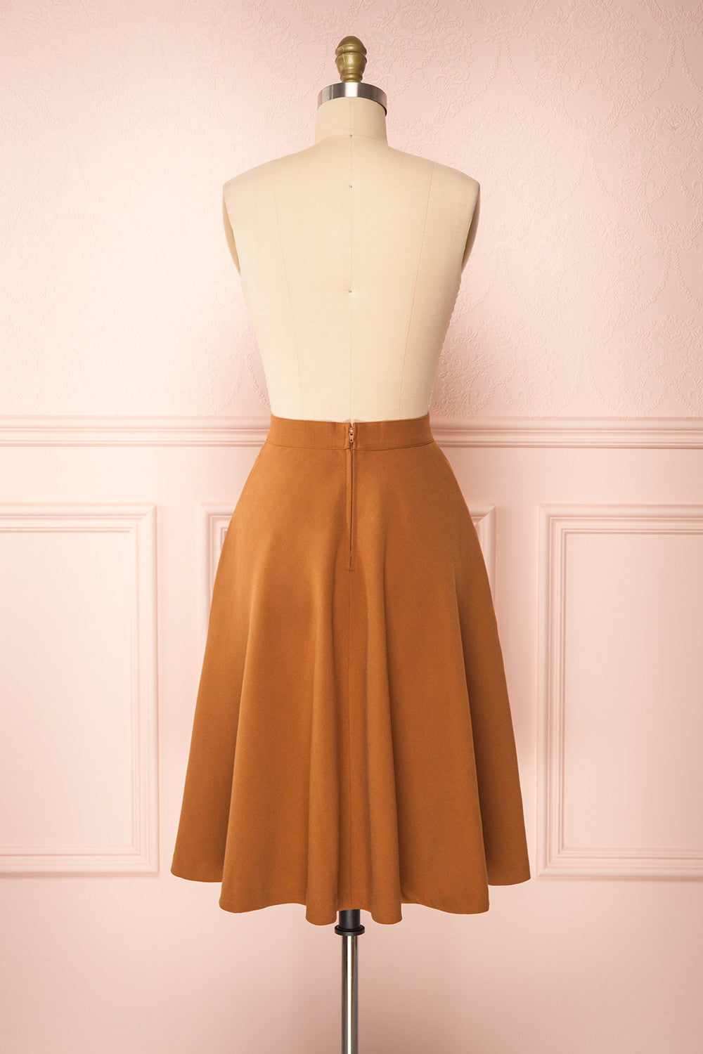 Nadjela Cognac Brown A-Line Midi Skirt | Boutique 1861 back view 