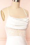 Naelie Satin Cowl Neck Midi Dress w/ Slit | Boutique 1861 side close up