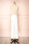 Naelie Satin Cowl Neck Midi Dress w/ Slit | Boutique 1861 back view