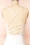 Naelie Satin Cowl Neck Midi Dress w/ Slit | Boutique 1861 back close up