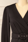 Nagano Black Wrap Dress w/ Long Sleeves  | La petite garçonne front close-up