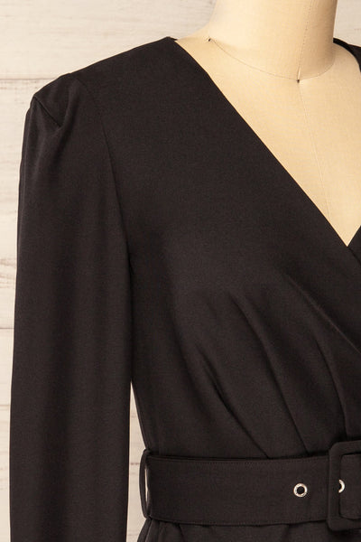 Nagano Black Wrap Dress w/ Long Sleeves  | La petite garçonne side close-up
