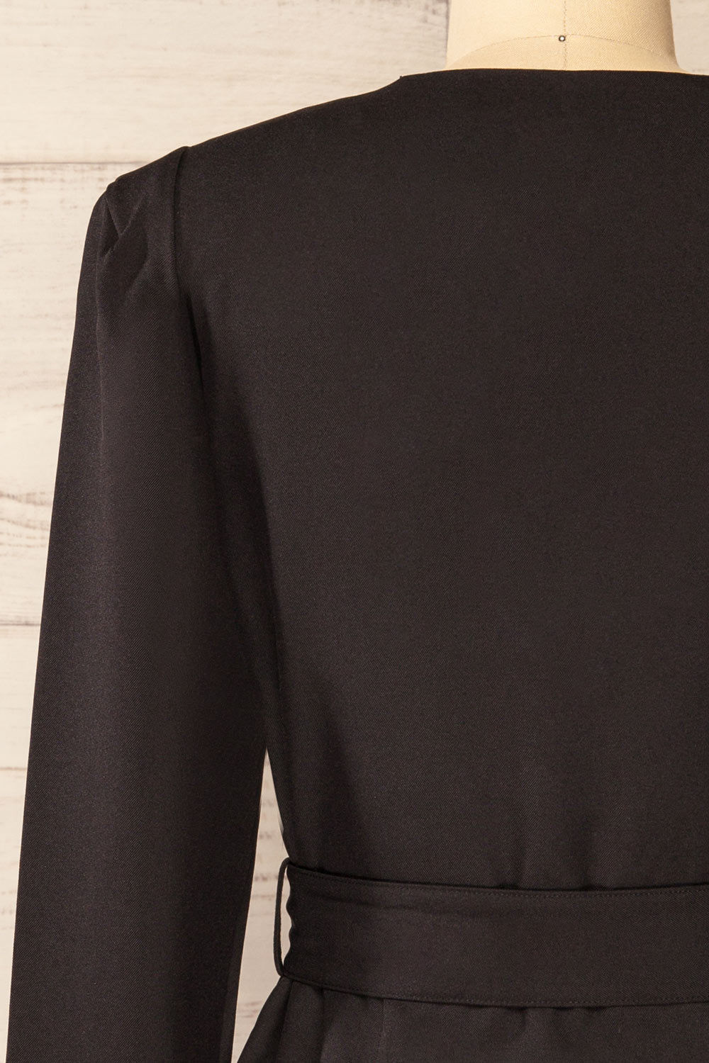 Nagano Black Wrap Dress w/ Long Sleeves  | La petite garçonne back close-up