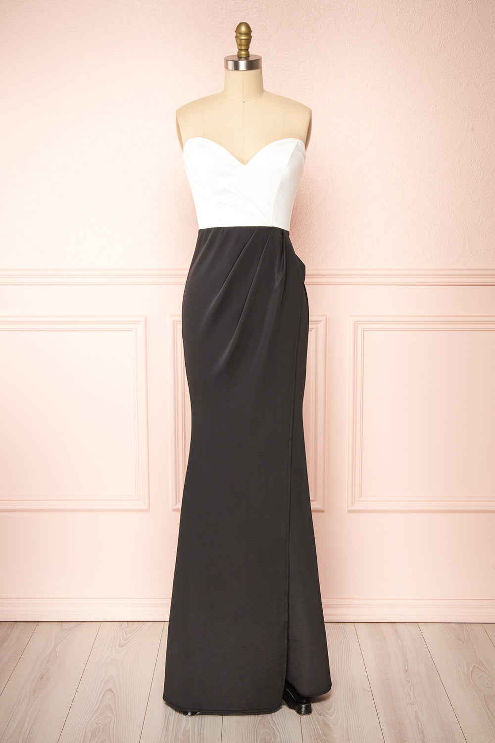 Nagini Black Draped Front Strapless Maxi Dress w/ Slit | Boutique 1861 front view 