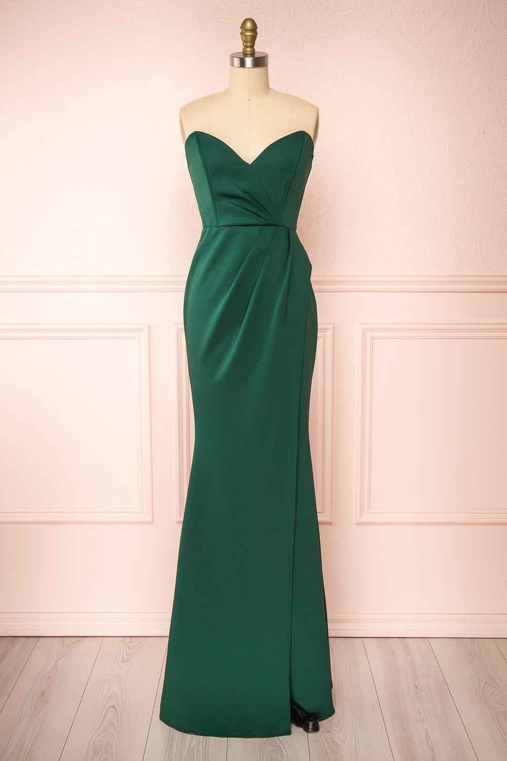 Nagini Green Draped Strapless Maxi Dress w/ Slit | Boutique 1861 front view