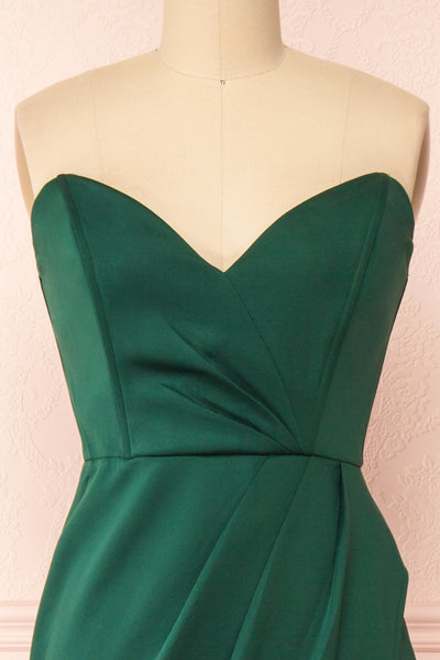 Nagini Green Draped Strapless Maxi Dress w/ Slit | Boutique 1861 front close-up