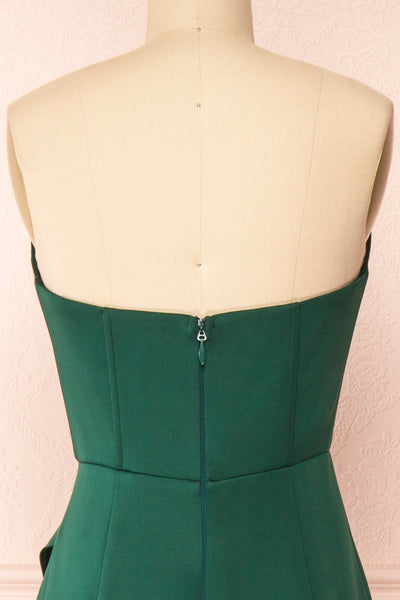 Nagini Green Draped Strapless Maxi Dress w/ Slit | Boutique 1861 back close-up