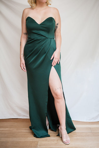 Nagini Green Draped Strapless Maxi Dress w/ Slit | Boutique 1861 model