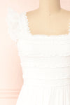Nagone | White Midi Dress With Ruffles And Elastic Bust front close-up
