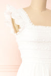 Nagone | White Midi Dress With Ruffles And Elastic Bust side close-up