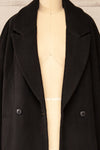 Nahaven Black Buttoned Trench Coat | La petite garçonne open close-up