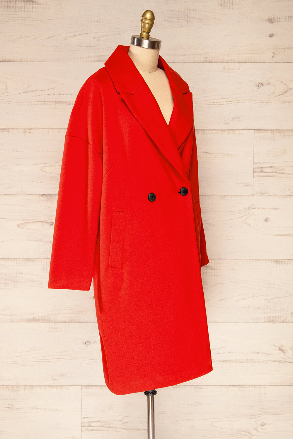 Nahaven Red Buttoned Trench Coat | La petite garçonne side view