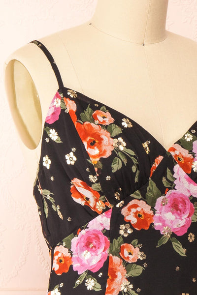 Naida Short Chiffon Floral Dress | Boutique 1861 side close-up